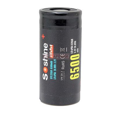 Фото - 32650 Soshine3,2V 6500mAh Li-Fe 1C/3C-разр.   7мΩ 